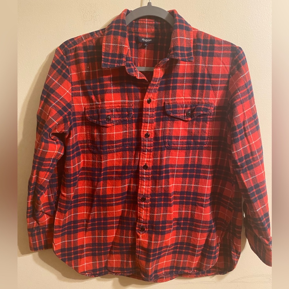 Womens Red Blue Plaid Madewell Flannel Style Shirt Size Small
